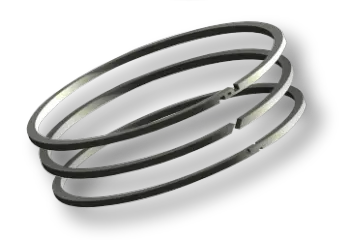 Three stacked piston rings designed for effective sealing and pressure control in mechanical systems